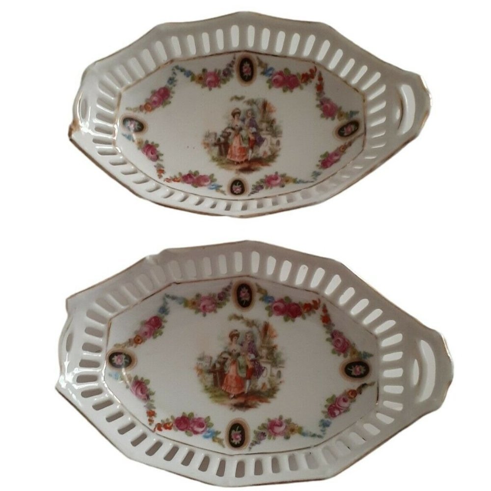 Antique German Dresser Trinket Dish Pair for Rings Jewelry Change (chips)